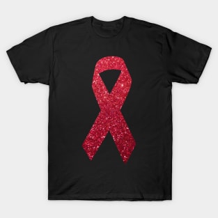 Red Faux Glitter Awareness Ribbon T-Shirt